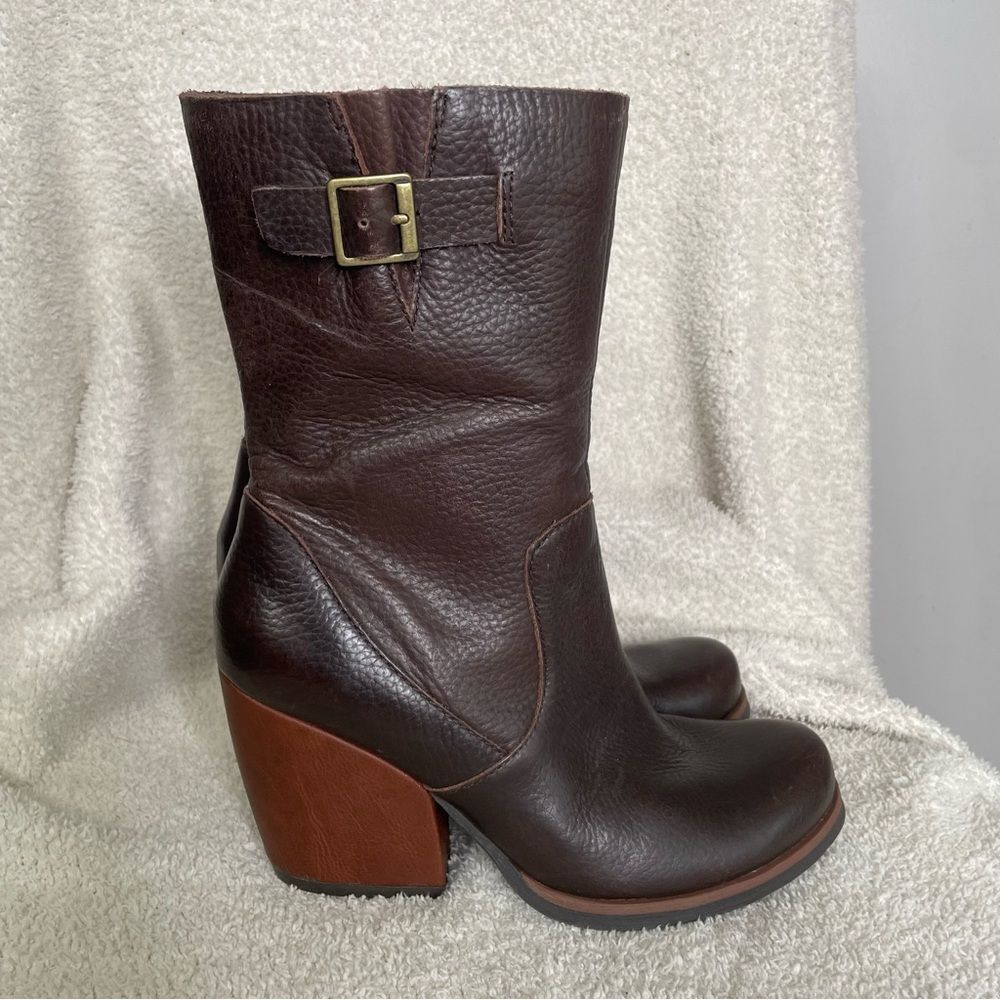Korks Kork-Ease Turner Leather Heeled Mid Buckle Chocolate Brown‎ Boots Size 6